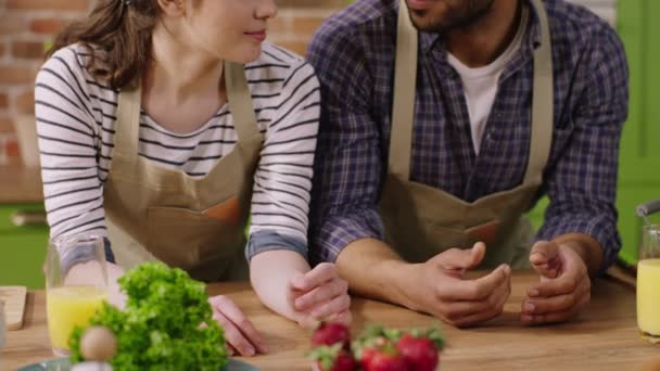Kitchen Island Multiracial Couple Have Romantic Time Passion Hugging Hands — Wideo stockowe