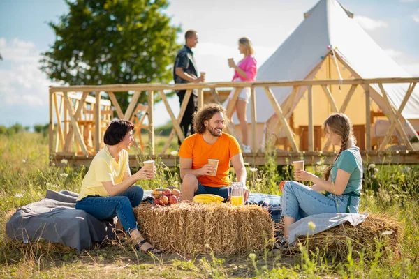 Gruppe Von Freunden Entspannen Zeltlager — Stockfoto