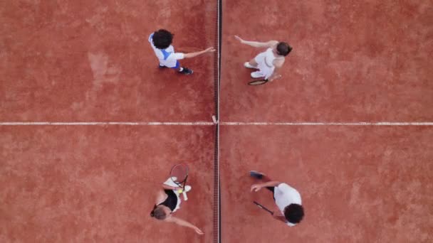Drone Video Birds Eye View Middle Tennis Court Outdoor Two — Vídeos de Stock