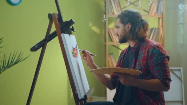 Painter Who Very Handsome Using Small Bits Paint Paint Something — Vídeo de Stock