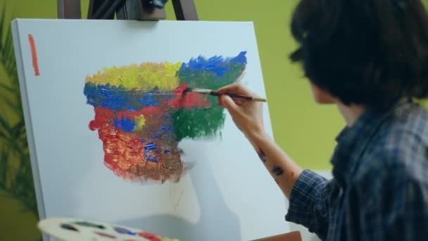 Woman Painter Painting Modern Artistic Abstract Painting Canvas Seems Very — Video
