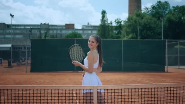 Concepto Deporte Profesional Estilo Vida Saludable Atractiva Tenista Joven Dama — Vídeos de Stock