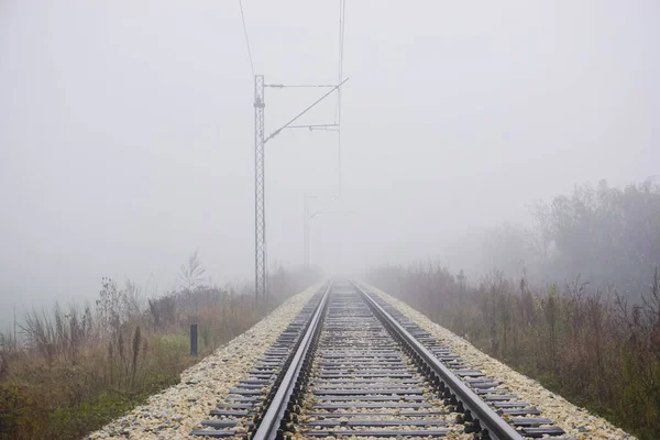Railway Tracks Fog Road — 스톡 사진