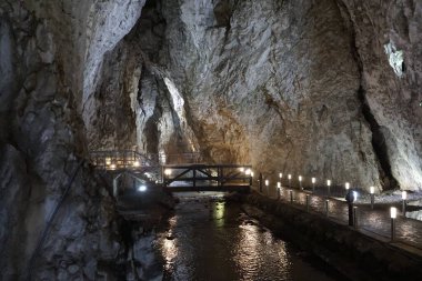view of underground cave with river