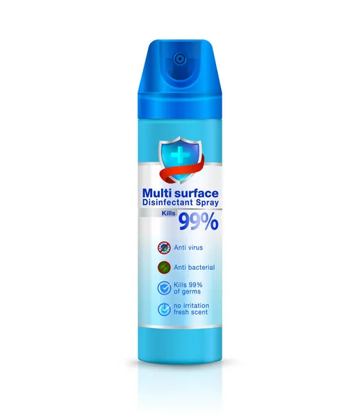 Multi Superficie Desinfectante Spray Embalaje Diseño Limpieza Spray Matar Gérmenes — Vector de stock