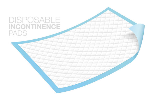 Incontinence pads Used to protect adult feces and dirt. at the patient's bed Disposable Incontinence Pads Isolated on White Background. Realistic EPS file