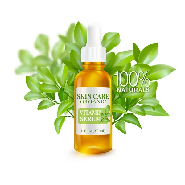 Kemasan Serum Skincare Dalam Botol Kaca Kuning Emas Terbuat Dari - Stok Vektor