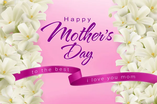 Feliz Dia Das Mães Cartão Saudação Com Flores Brancas Flor —  Vetores de Stock
