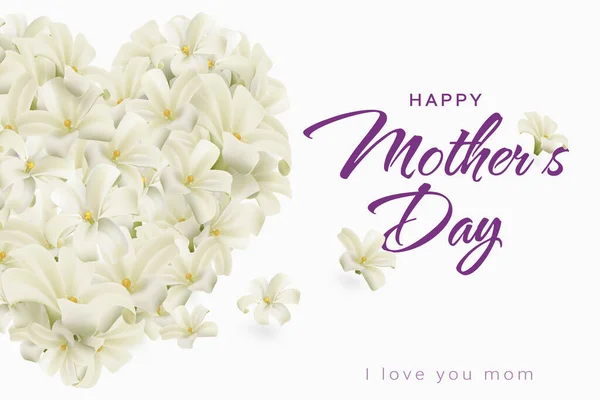 Día Madre Con Postal Flor Corazón Blanco Puro Transmite Amor — Vector de stock