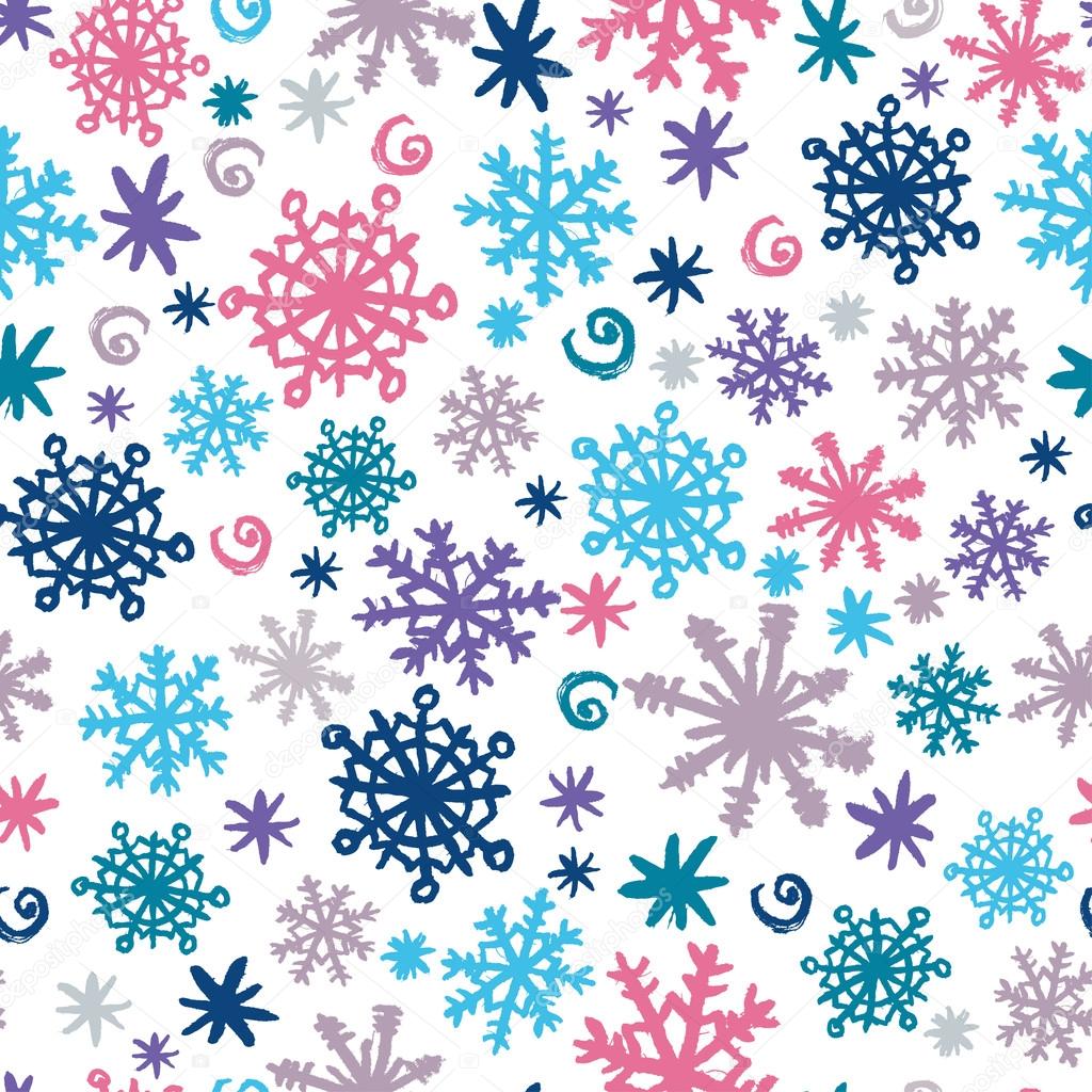 Hand printed snowflakes seamless pattern