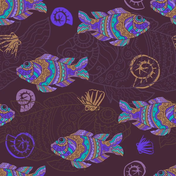 Stylized fishes seamless pattern — Stock Vector