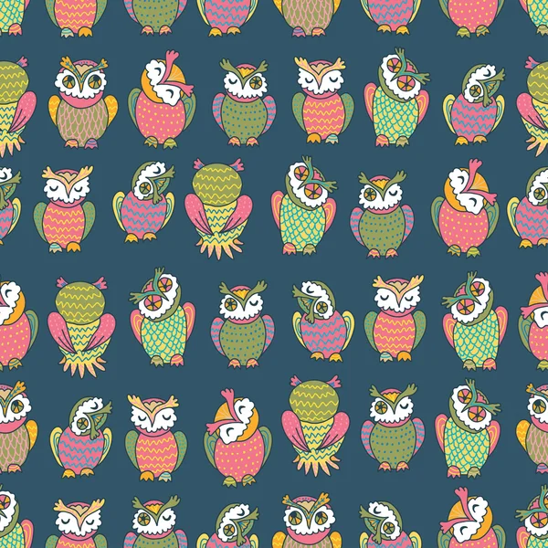 Amusing owls seamless pattern — Stock Vector