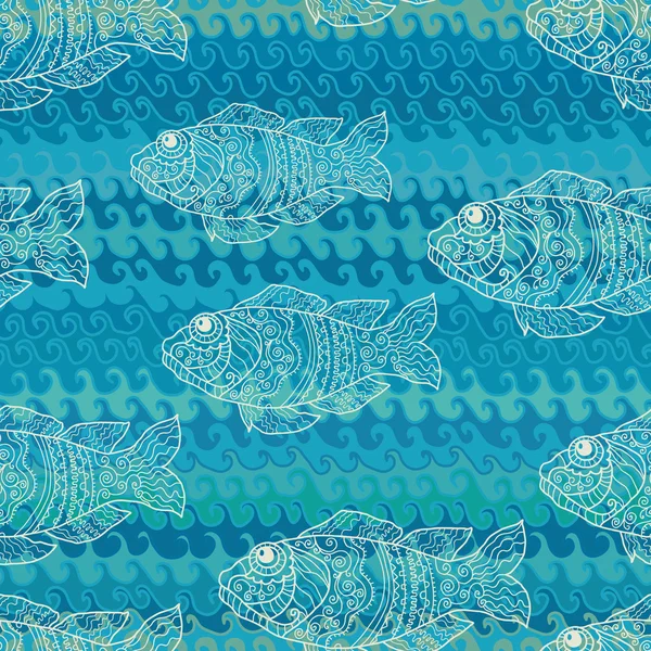 Poissons et vagues motif sans couture — Image vectorielle