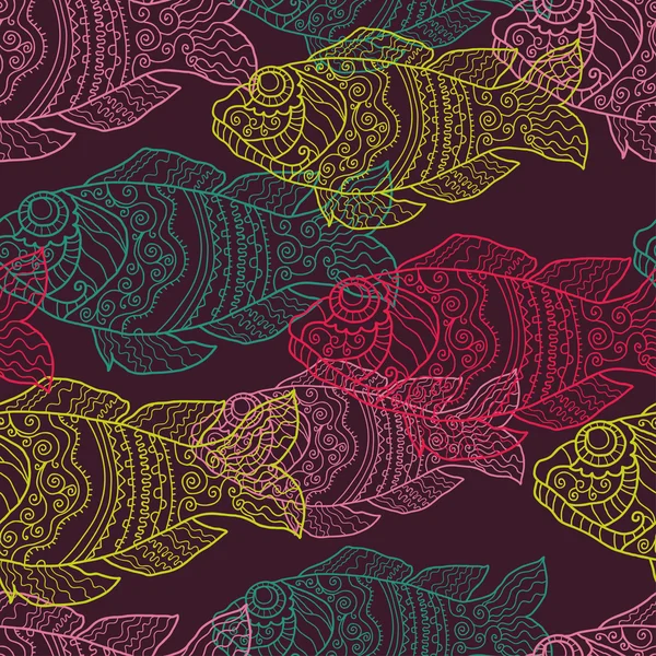 Patterned fishes seamless pattern — Stock Vector