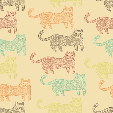 desenli kediler seamless modeli