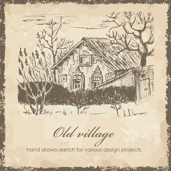 Vecchio schizzo villaggio — Vettoriale Stock