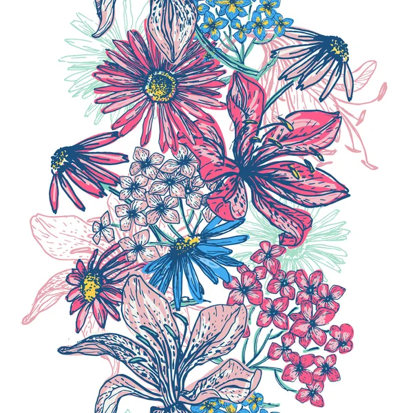 Tendre frontière sans couture florale rétro — Image vectorielle