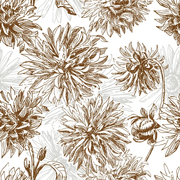 Vintage dahlia flowers seamless pattern — Stock Vector