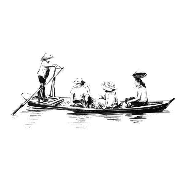 Sketch Boat Tour Vietnam — Vector de stock