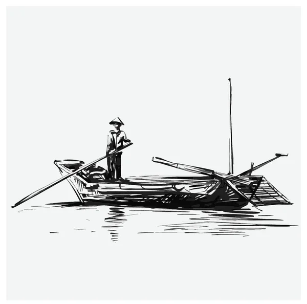Sketch Fisherman Vietnam — Vector de stock