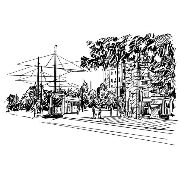 Sketch Netherlands City Train — 图库矢量图片