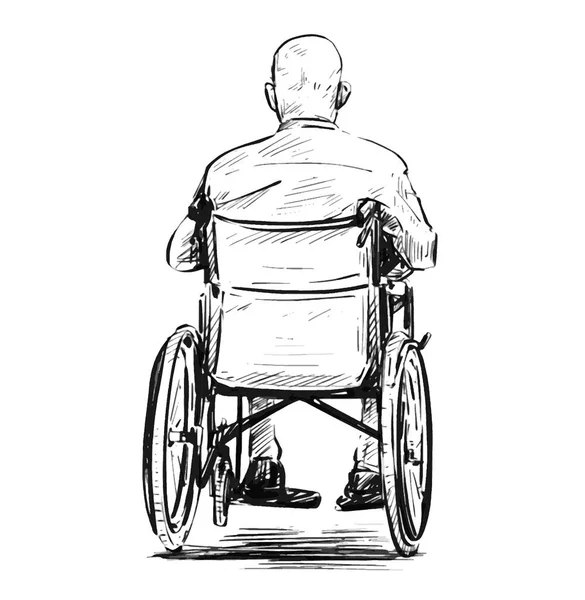Sketch Old Man Sitting Wheelchair — Stock vektor
