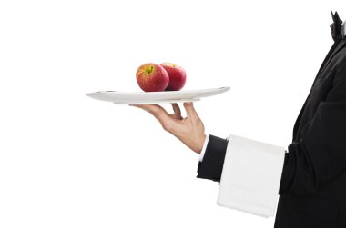 Waiter with two red apples