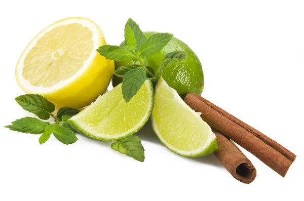 Lime, citron och färska blad mynta — Stockfoto