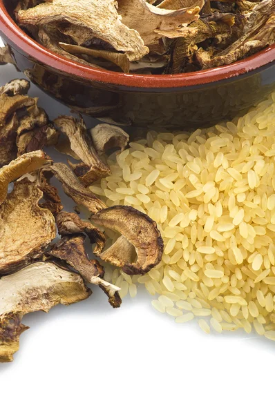 Arroz e cogumelos porcini secos — Fotografia de Stock