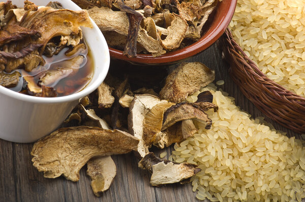 Rice and dried porcini mushrooms