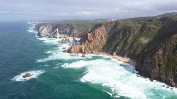 Flygfoto Över Europas Västligaste Punkt Cape Roca Och Den Röda — Stockvideo