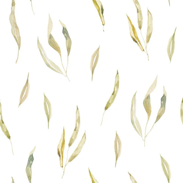 Aquarel naadloos gezellig patroon. Moderne abstracte boho beige droge bladeren. Met de hand getekend kinderdagverblijf leuke print. Voor plakboekpapier, behang, inpakpapier, stof, textiel. Voor linnengoed, linnen. — Stockfoto