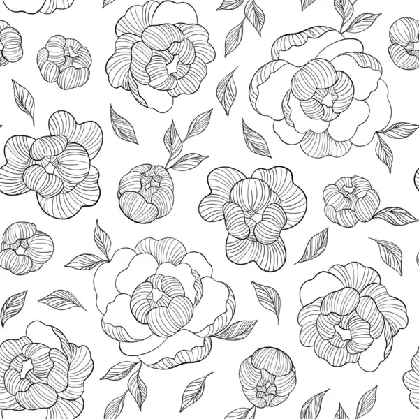 Dibuje a mano línea sin costuras flores patrón de vectores conjunto. Ilustración Peony. Diseño del logotipo. Para tarjetas de boda, tarjeta de invitación, tarjeta de felicitación, invitación, cumpleaños postal, boda, fiesta, día de la madre — Archivo Imágenes Vectoriales