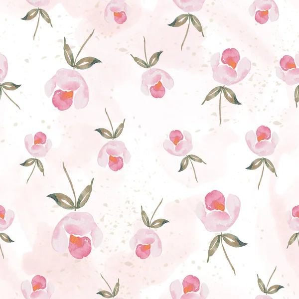 Watercolor botanical seamless pattern pink flowers. Hand drawn rose. Floral elements. For birthday, wedding card, invitation, greeting, mother day, linen, wrapping paper, wallpaper, textile. — Stock Photo, Image