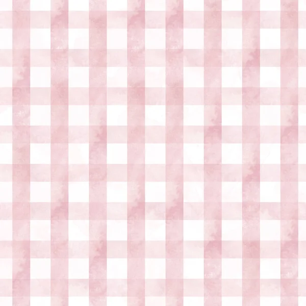 Rózsaszín Gingham zökkenőmentes minta. Nyári ecsetvonások. Vízfestékcsíkok, tartán textúra tavaszi piknik asztali ruha, ingek, kockás, ruhák, ruhák, takarók, papír. — Stock Fotó