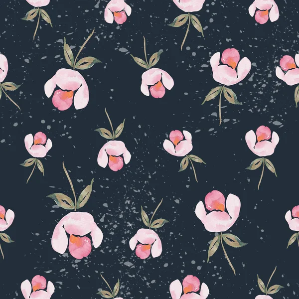 Watercolor botanical seamless pattern wild flowers and garden plants. Hand drawn leaves, pink flowers, herbs and natural elements. For fabric, textile, print, bedding, wrapping paper, decoration wear. — Stock Photo, Image
