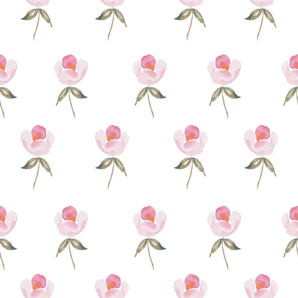 Watercolor botanical seamless pattern wild flowers and garden plants. Hand drawn pink flowers, natural elements on white. For birthday, wedding card, love, invitation, greeting, mother day.