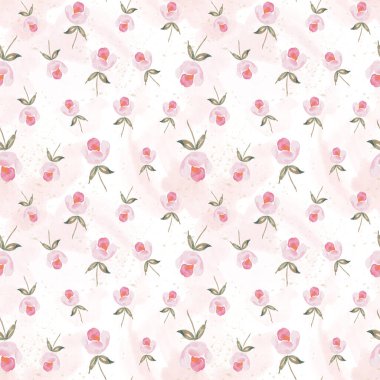 Suluboya botanik desensiz pembe çiçekler. El çizimi gül. Çiçek elementleri. Doğum günü, düğün kartı, davetiye, selamlama, Anneler Günü, keten, ambalaj kağıdı, duvar kağıdı, tekstil.
