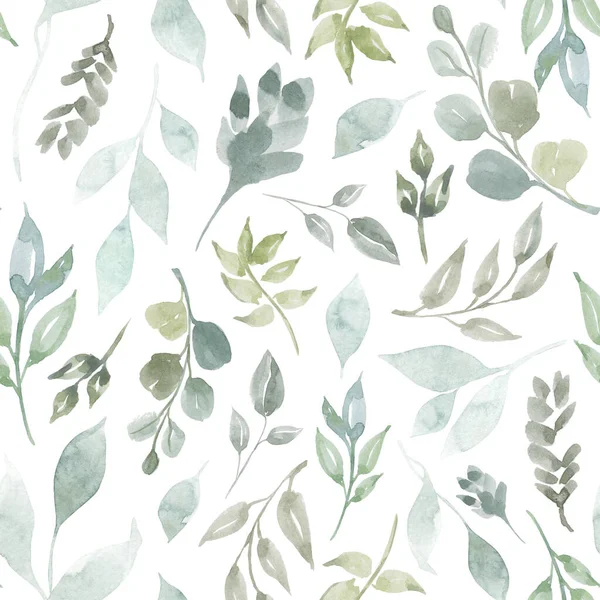 Świąteczny wzór z zielonymi liśćmi, eukaliptusem i niebieskimi jagodami. Ręcznie robiona ilustracja. Nowy rok na białym tle. na tekstylia, kartki okolicznościowe, tapety, papiery do pakowania, wakacje. — Zdjęcie stockowe