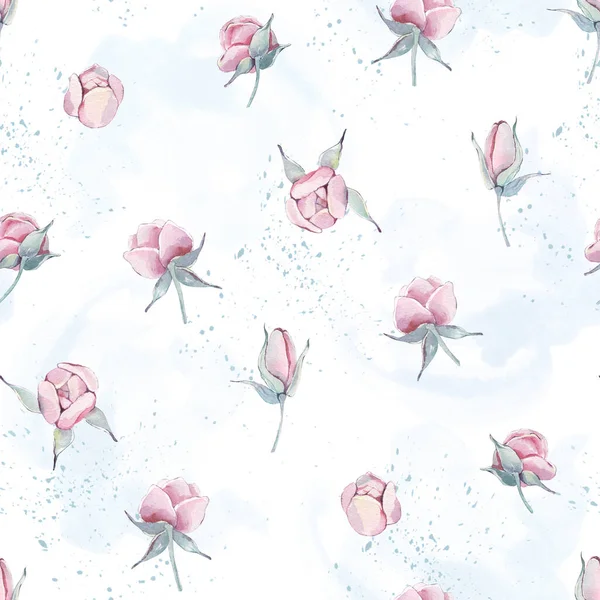 古色古香的粉色牡丹与分枝无缝模式隔离。水彩画手绘在白色背景上的花卉插图.妈妈，生日，情人节，情人卡，亚麻布，包装. — 图库照片