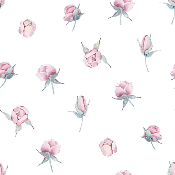 Vintage pink peonies with branches seamless pattern isolated. Watercolor hand drawn floral illustration on a white background. For mother, birthday, valentine, love cards, linen, wrapping.