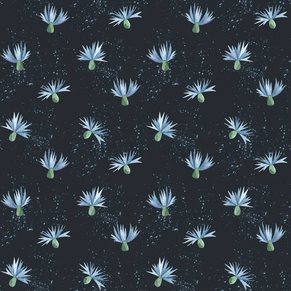 Watercolor botanical seamless pattern wild flower blue centaurea. Hand drawn natural element isolated on white. For birthday, wedding card, invitation, greeting, mother day. Design logo. — Stockfoto