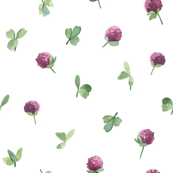 Aquarell botanische nahtlose Muster Wiese Wildblumen Klee. Handgezeichnete lila Blumen, natürliche Elemente auf dunklem Hintergrund. Für T-Shirt-Druck, Mode-Design tragen, Bettwäsche, Tapete, Textil. — Stockfoto