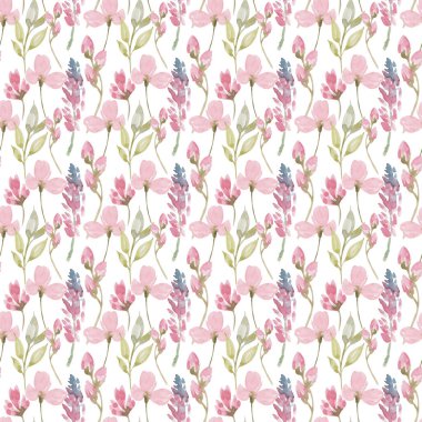 Suluboya botanik desensiz yabani çiçekler ve bahçe bitkileri. El yapımı yapraklar, pembe çiçekler, otlar ve doğal elementler. Doğum günü, düğün kartı, aşk, davetiye, selam, Anneler Günü.