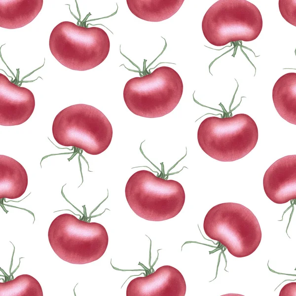 Acquerello pomodori sfondo senza soluzione di continuità. Illustrazione di pomodoro disegnato a mano. Raccogli Clipart. Carta da parati oggetto fresco. Per carta menu, carta da parati, poster, banner, pannello o cornice. — Foto Stock