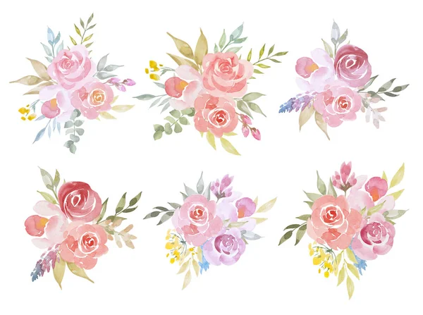 Watercolor Spring, summer wreath of wild rose flowers and buds big set. Meadow blossom wildflowers. Wedding invitation frame, birthday card design. hand painted isolated elements on white background.