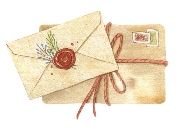 Ilustración de enveiope de correo en acuarela. Fondo abstracto dibujado a mano. Textura natural. Diseño artístico. Para tarjetas de cumpleaños, tarjeta de felicitación, invitación navideña, postal, póster, fondo. — Foto de Stock