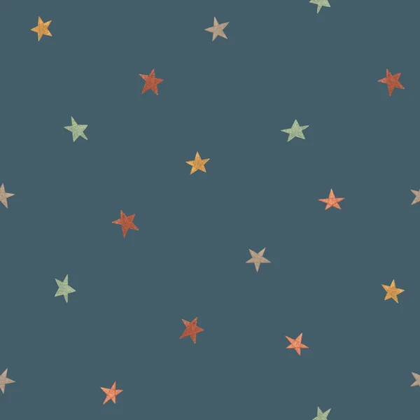 Aquarell Weihnachten nahtlose Muster. Skandinavische Sterne auf blauem Hintergrund. Handgemachte Illustrationen drucken. Für Design, Karten, Bettwäsche, Tapeten, Hüllendesign, Poster, Stoff, Textilien. — Stockfoto