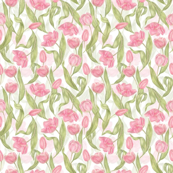 Watercolor hand drawn flowers tulips seamless pattern. Spring Botanical illustration. For background, greeting cards, invitation, birthday and mothers day, linen, wrapping paper, wallpaper, textile