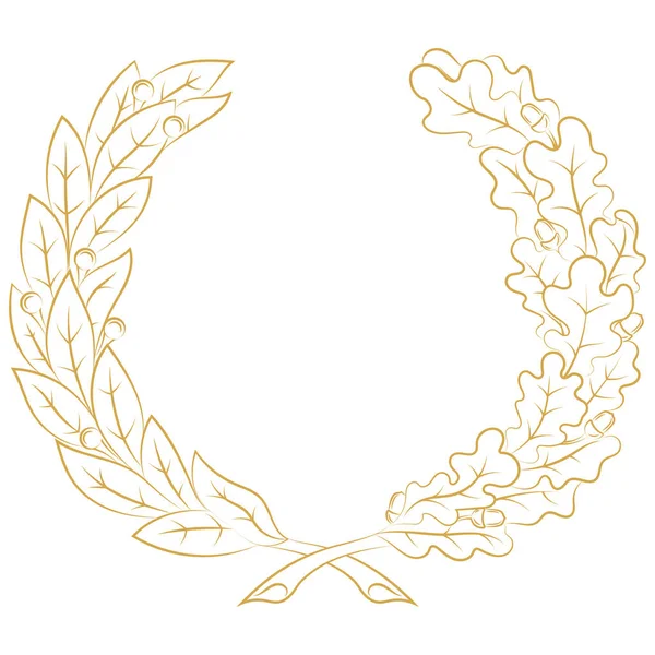 Une couronne de gagnants. Couronne de branches et feuilles de chêne et feuilles de laurier — Image vectorielle